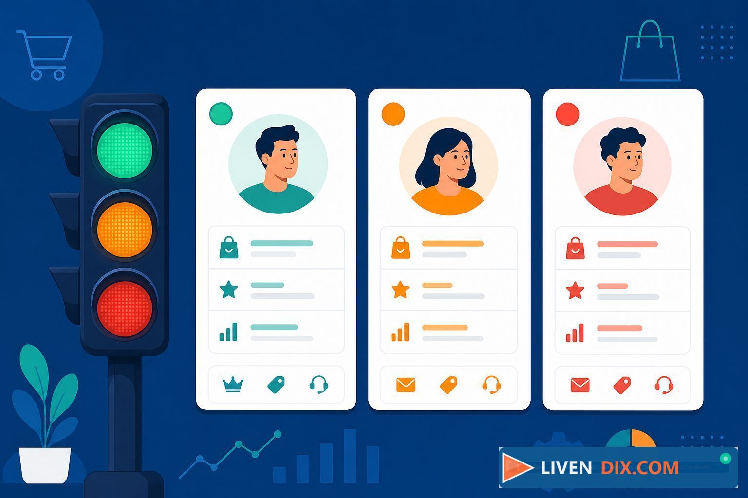 Etiquetas verde, naranja y rojo para priorizar clientes