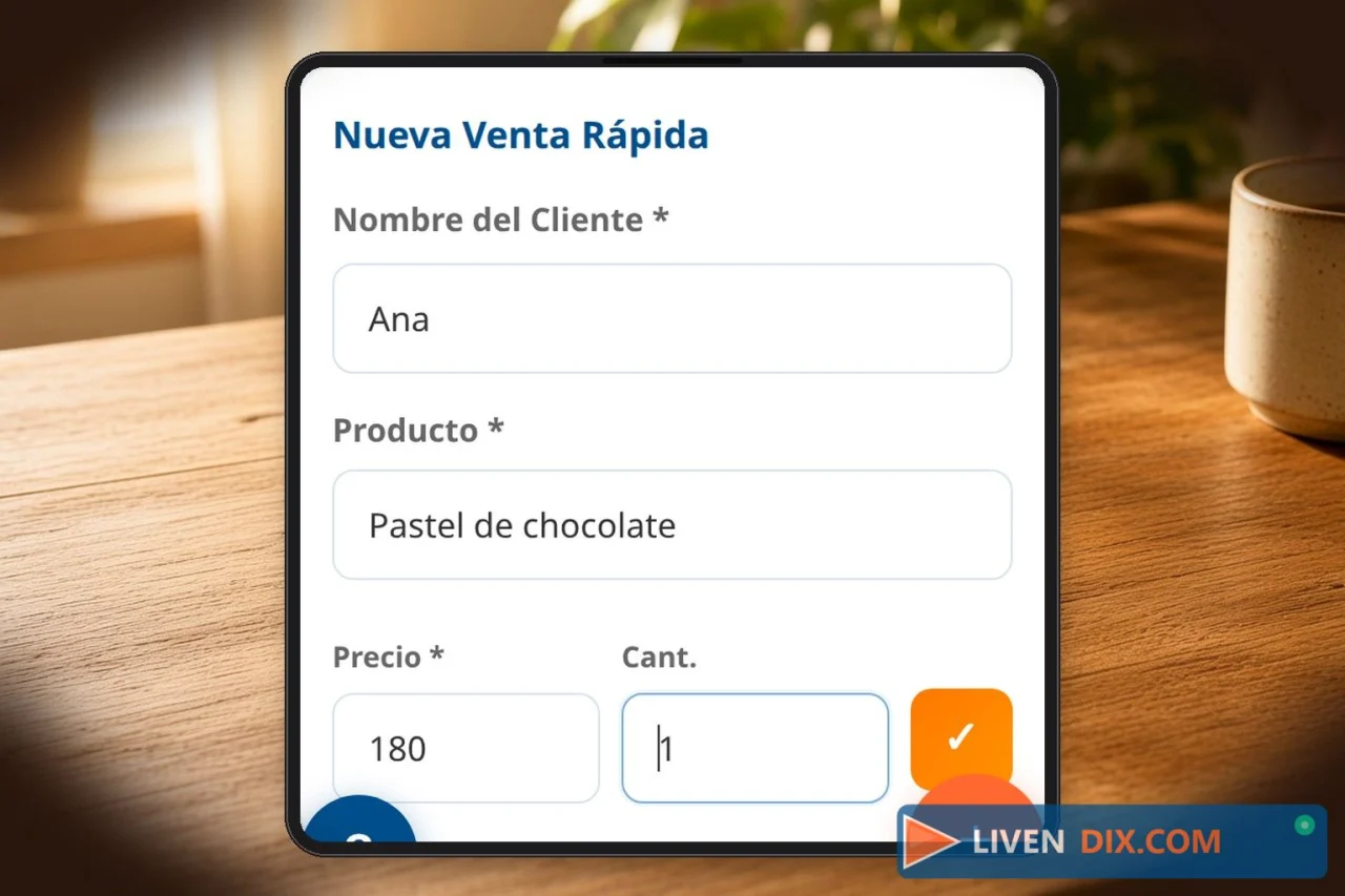 Formulario de Livendix en el celular con nombre, producto, precio y cantidad