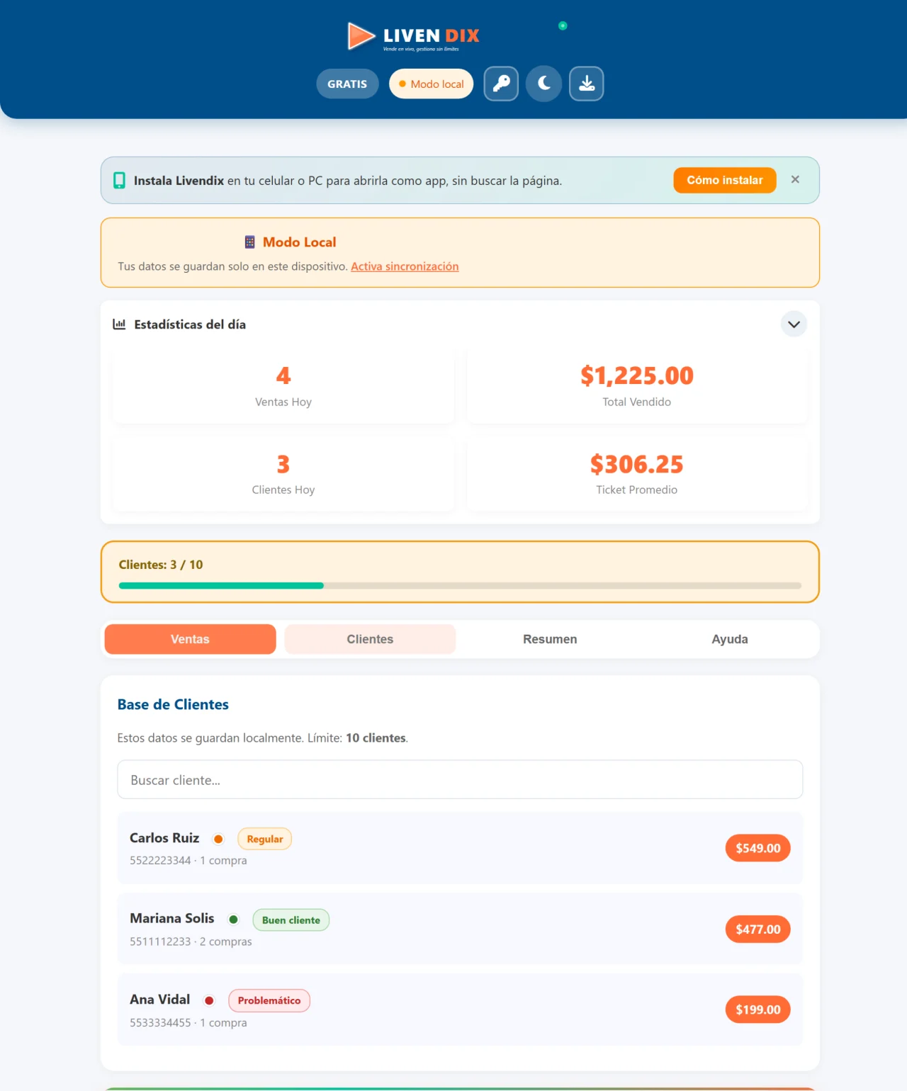 Base de clientes de Livendix con semáforo verde, naranja y rojo